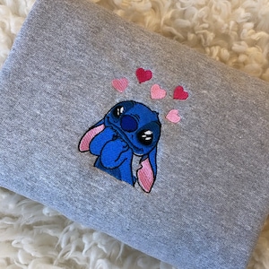 Stitch Love Hearts Embroidered Sweatshirt Love Gift For Her Gift For Him Anniversary Gift Couples Valentines Day
