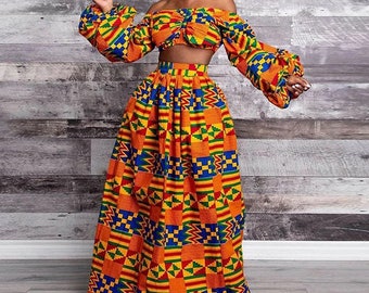 african print two piece dresses