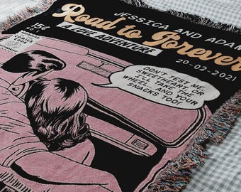 Personalized Retro Comic Book Couple Woven Blanket Vintage Comic Book Gift Idea for Couples Anniversary Gift Wedding Gift Cotton Anniversary