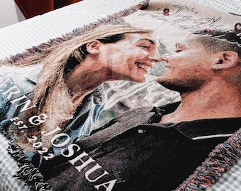 Personalized Couple Photo Woven Blanket Custom Photo Throw Blanket Anniversary Gift Personalized Wedding Gift Couples Keepsake Cotton Gift