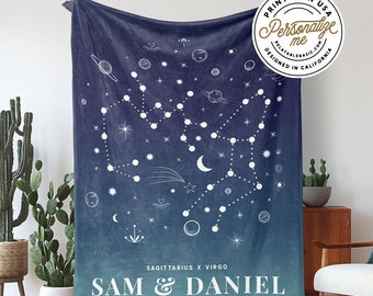 Custom Couple Personalized Horoscope Throw Blanket Zodiac Gift Astrology Gifts Anniversary Gift Celestial Blanket Couples Boho Blanket