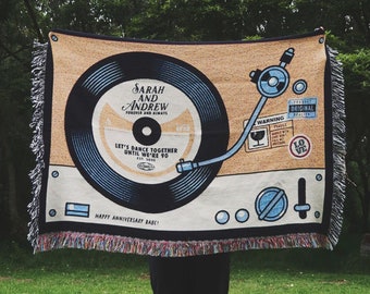 Personalized Record Player Couple Woven Blanket Couple Gifts Couple Songs Couple Lyrics Gifts Mixtape Gift Ideas Throw Blanket Anniversary
