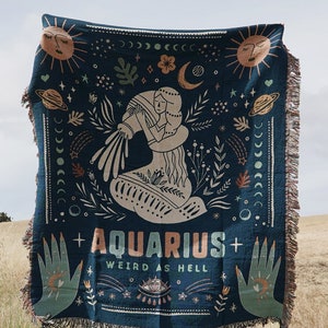 Manta de Acuario Manta del zodiaco Regalos para Acuario Bebé Horóscopo Manta de tiro Regalos de astrología Manta de tiro de Acuario Tapiz tejido del zodiaco