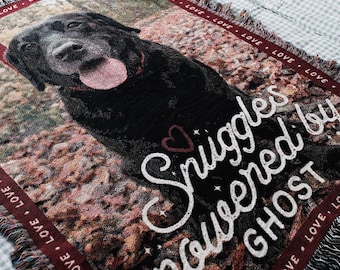 Personalized Pet Photo Woven Blanket – Custom Pet Portrait Throw, Dog & Cat Memorial Blanket, Pet Lover Gift, 100% Cotton, Made in USA