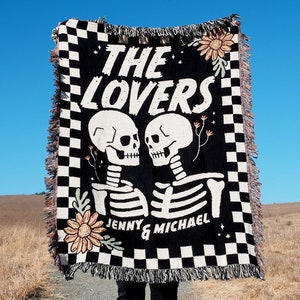 NEW Couple Skeleton The Lovers Personalized Couple Blanket Custom Wedding Blanket Till Death Do Us Part The Lovers Goth Couple Custom Spooky