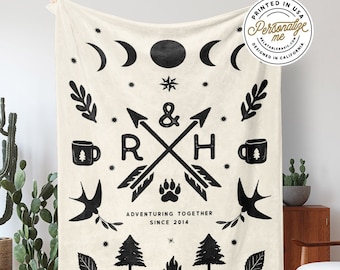 Custom Fleece Personalized Blanket With Couples Initials | Wedding Gift Anniversary Gift For Husband Gift For Wife | Nature Lover Gift