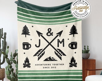 Custom Fleece Blanket Personalized Blanket With Couples Initials Mountain Inspired Wedding Gift Anniversary Gift For Husband Gift For Wife