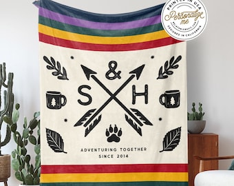 Custom Fleece Blanket Personalized Blanket With Couples Initials | Wedding Gift Anniversary Gift For Husband Gift For Wife | Holiday Gift