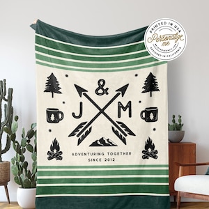 Custom Fleece Blanket Personalized Blanket With Couples Initials Mountain Inspired Wedding Gift Anniversary Gift For Husband Gift For Wife