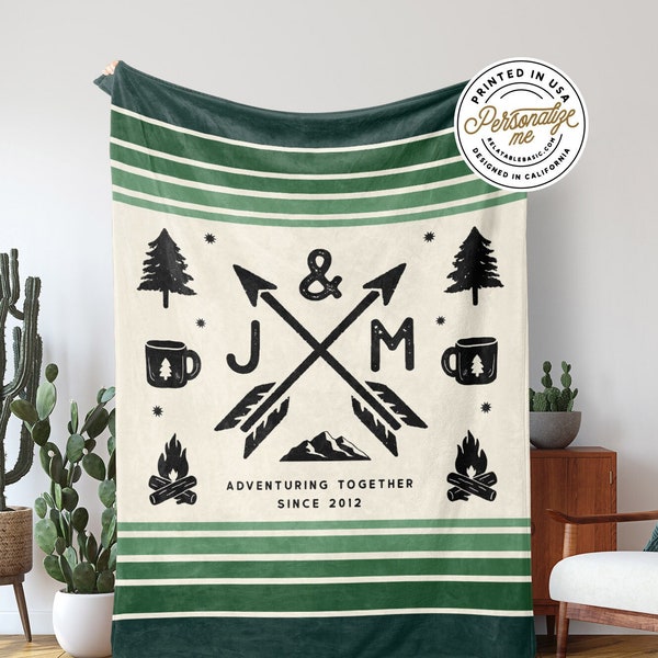 Custom Fleece Blanket Personalized Blanket With Couples Initials Mountain Inspired Wedding Gift Anniversary Gift For Husband Gift For Wife