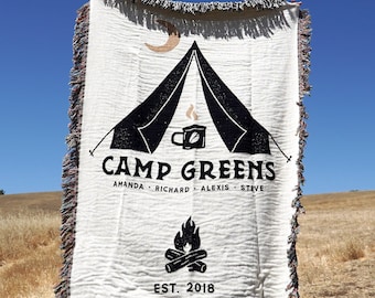 Custom Personalized Family Woven Throw Blanket | Family Camp Name Personalized Throw Blanket | House Warming Gift Cotton Anniversary
