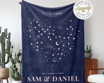 Custom Couple Gifts Personalized Zodiac Throw Blanket Zodiac Gift Astrology Blanket Anniversary Gift Astrology Gift Couples Boho Blanket