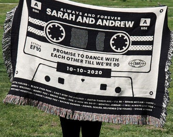 Personalized Couple Mixtape Retro Cassette Tape Custom Woven Blanket Music Gift Ideas For Wedding Anniversary Custom Playlist Throw Blanket