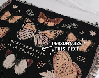 Butterfly Woven Throw Blanket | Colorful Butterfly Moth Tapestry Blanket Throw Cottagecore Decor Butterfly Gift Ideas Fall Decor Throw