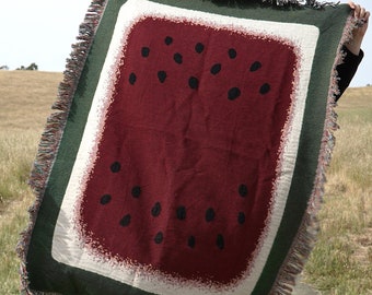Watermelon Throw Blanket | Spring Fruit Home Decor Cottagecore | Watermelon Lover Gift Ideas Birthday Gift Living Room Decor