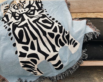 American Shorthair Woven Throw Blanket | Boho Contemporary Home Decor | Fun Women Illustration Throw Blanket | Bohemian Design Woven Blanket