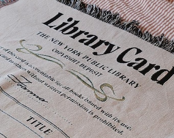 Personalized Library Card Custom Woven Blanket Gift For Readers Book Lovers Librarian Teacher Gift for Mom Gift for Grandma Gift for Sister