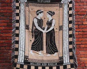 Personalized Ancient Greek Couple Blanket – Custom Woven Throw With Names & Date, Wedding Or Anniversary Gift For Couples