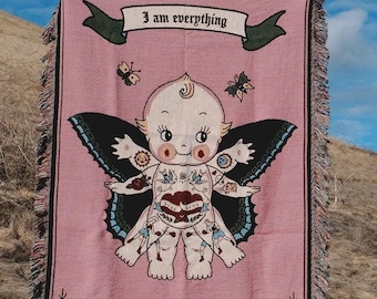 Personalized Affirmation Blanket – Kewpie Baby Design With Custom Message