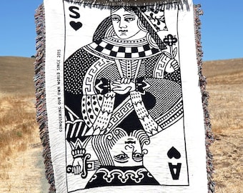 Custom Playing Card Woven Throw Blanket Personalized Couple Gifts Ideas Cotton Anniversary Gifts King & Queen