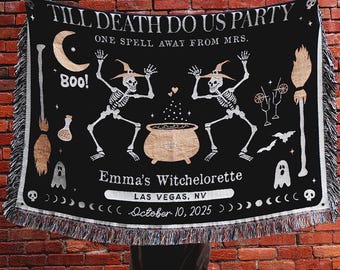 Custom Spooky Bachelorette Blanket Gothic Witchy Bride Gift Witchelorette Party Blanket Personalized Spooky Throw Bridal Shower Team Bride