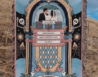 Personalized Jukebox Couple Woven Blanket With Photo & Song