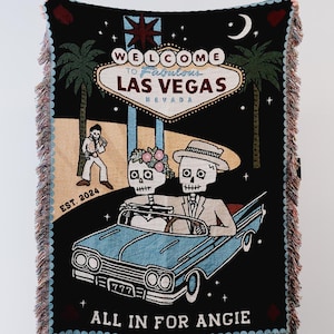 NUEVA manta personalizada de esqueleto de Las Vegas (2024) para parejas, regalo de aniversario, regalo de esqueleto espeluznante, regalo gótico, boda en Las Vegas