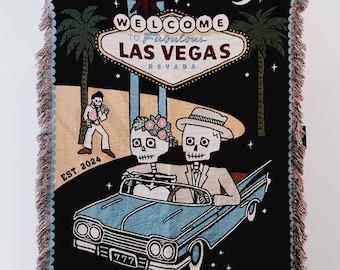 NEW 2024 Personalized Las Vegas Skeleton Custom Couple Blanket Gifts Anniversary Gifts Skeleton Spooky Gift Gothic Gift Las Vegas Wedding