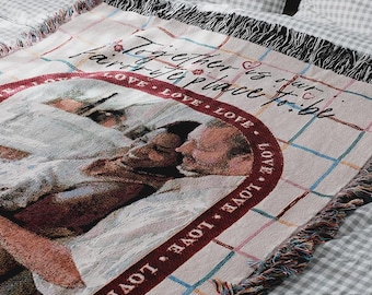 Personalized Framed Photo Couple Woven Blanket Custom Photo Throw Blanket Anniversary Gift Personalized Wedding Gift Couples Keepsake Cotton