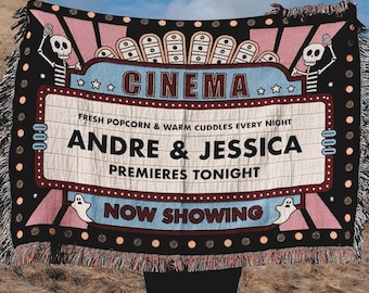 Personalized Retro Cinematic Title Couple Woven Blanket