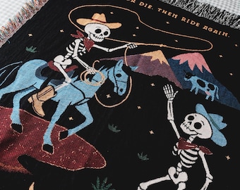 Personalized Cowboy Skeletons Couple Blanket Spooky Gift Cotton Anniversary Western Style Wedding Gift Ideas