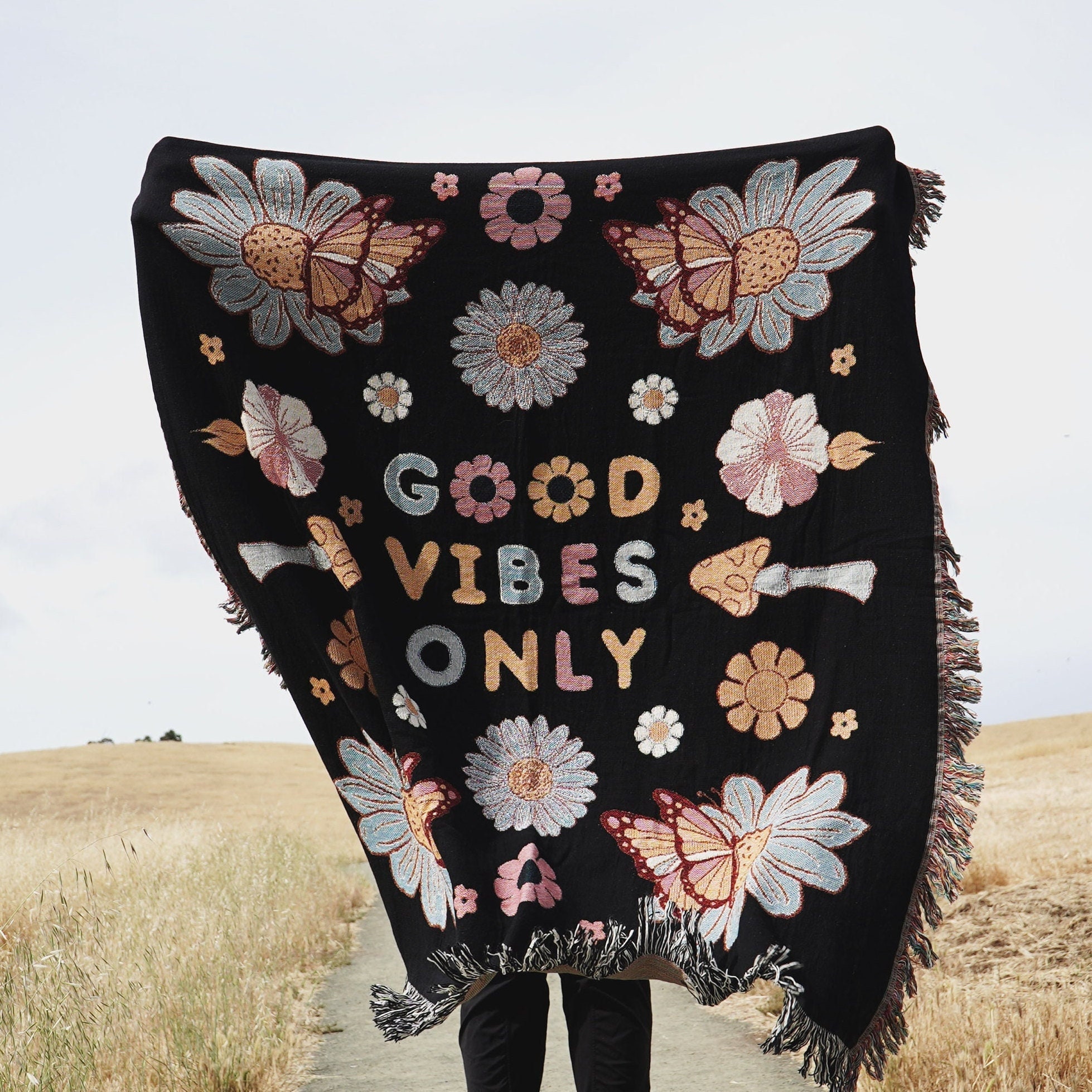 Botanical Floral Blanket Spring Woven Throw Blanket Flower Cottagecore Decor Good Vibes Only Gift Ideas Living Room Decor Floral Gifts Decor