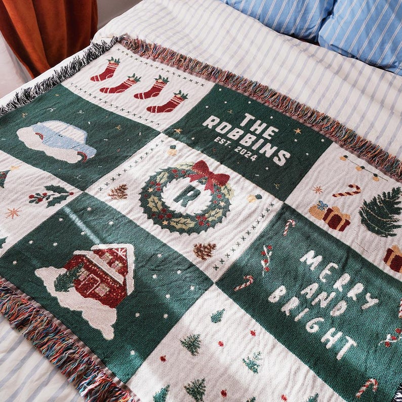 NEW Personalized Holiday Gift Christmas Blanket Family Name Throw Blanket Holiday Decor Throw Blanket Christmas Gift For Parents Families