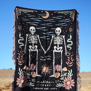 New Custom Couple Personalized Skeleton Woven Blanket For Couples Custom Goth Spooky Halloween Gifts Skeletons image 6