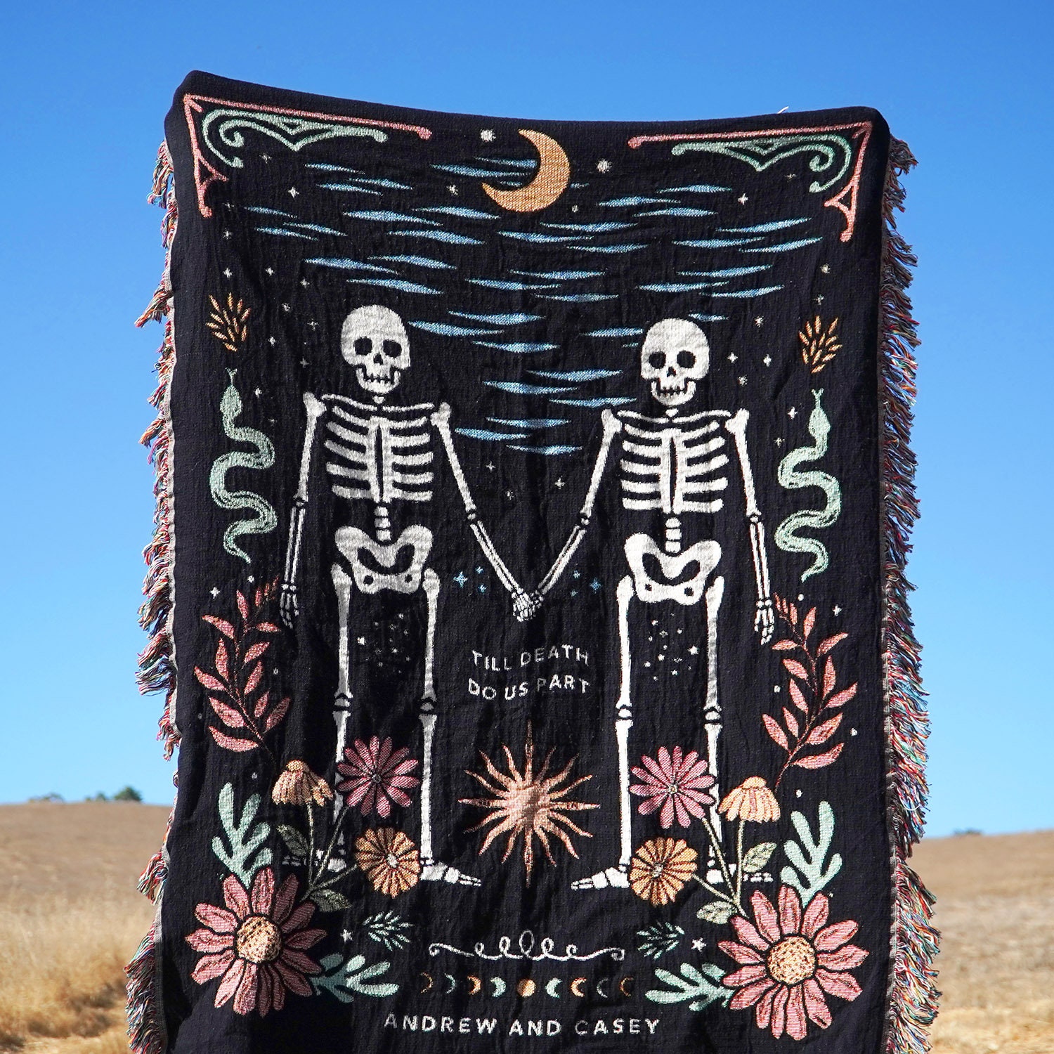 New Custom Couple Personalized Skeleton Woven Blanket For Couples Custom Goth Spooky Halloween Gifts Skeletons