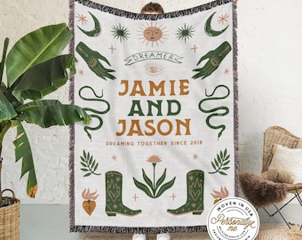 Custom Couple Personalized Dreamers Woven Throw Blanket | Wedding Gift | Couple Blanket | Cotton Anniversary Gift Valentines Day Gifts