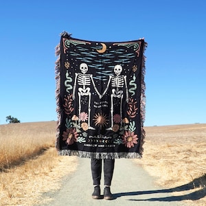 New Custom Couple Personalized Skeleton Woven Blanket For Couples Custom Goth Spooky Halloween Gifts Skeletons image 3