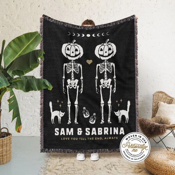 Custom Spooky Couple Woven Throw Blanket Personalized Blanket for Couple Wedding Gift Cotton Anniversary Gifts for Husband Gift for Wife Etsy Canada