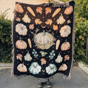 Pumpkin Woven Throw Blanket Spooky Season | Fall Decor | Halloween Decor | Autumn Throw | Pumpkin Theme Gift Ideas | Cottagecore Decor