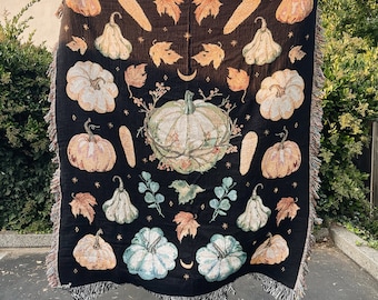 Pumpkin Woven Throw Blanket Spooky Season | Fall Decor | Halloween Decor | Autumn Throw | Pumpkin Theme Gift Ideas | Cottagecore Decor
