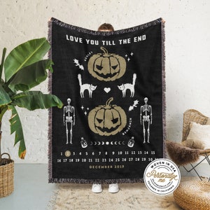Custom Spooky Couple Woven Throw Blanket | Personalized Blanket For Couple | Wedding Gift Cotton Anniversary Gifts For Husband Gift For Wife