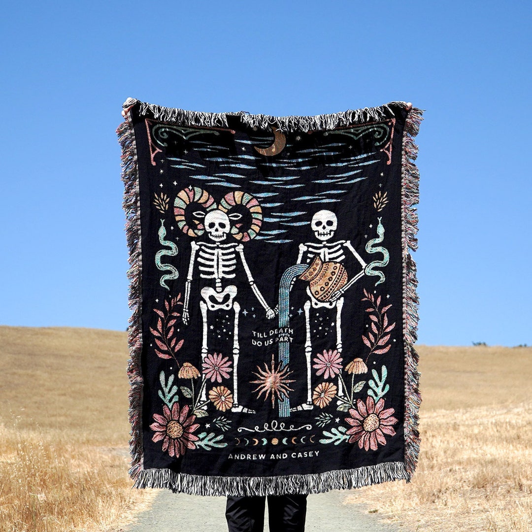 NEW Custom Couple Personalized Zodiac Skeleton Woven Blanket Etsy