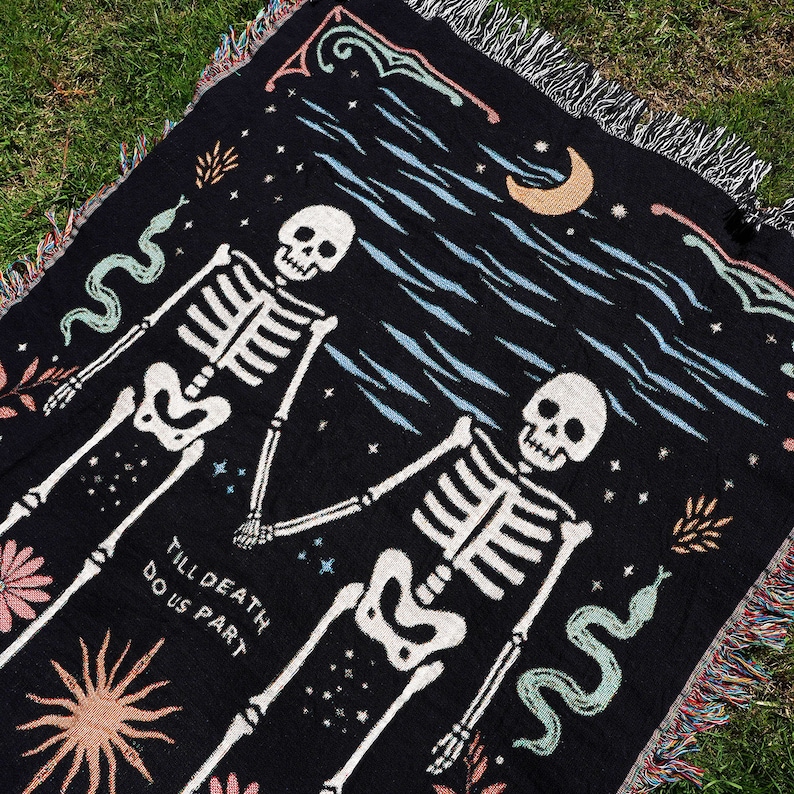 New Custom Couple Personalized Skeleton Woven Blanket For Couples Custom Goth Spooky Halloween Gifts Skeletons image 7