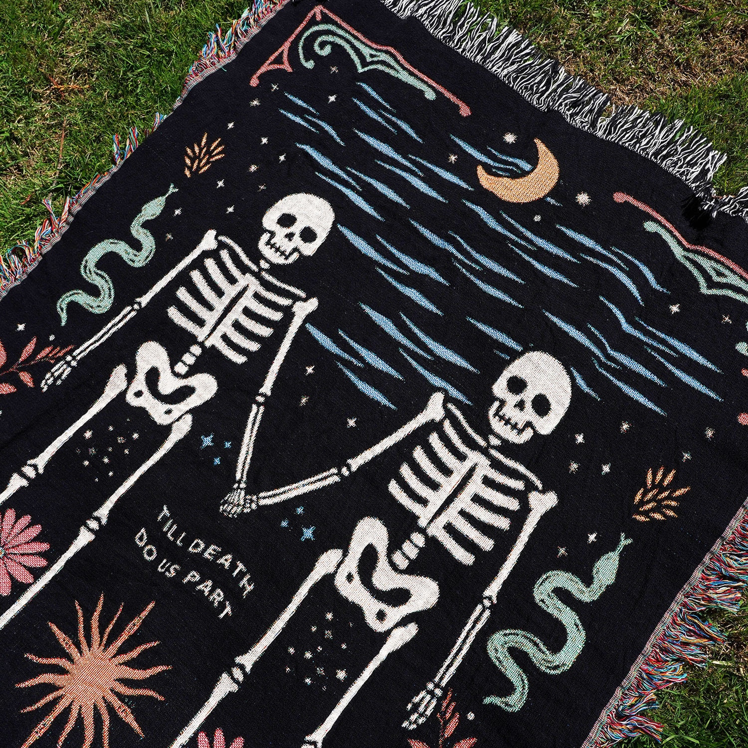 New Custom Couple Personalized Skeleton Woven Blanket For Couples Custom Goth Spooky Halloween Gifts Skeletons