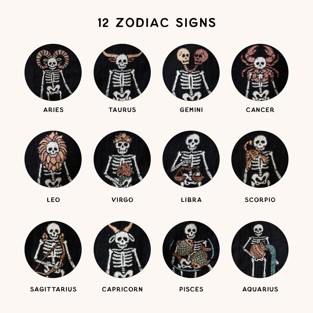 New Custom Couple Personalized Zodiac Skeleton Woven Blanket For Couples | Custom Astrology Couple Gifts Zodiac Couple Gifts With Skeletons