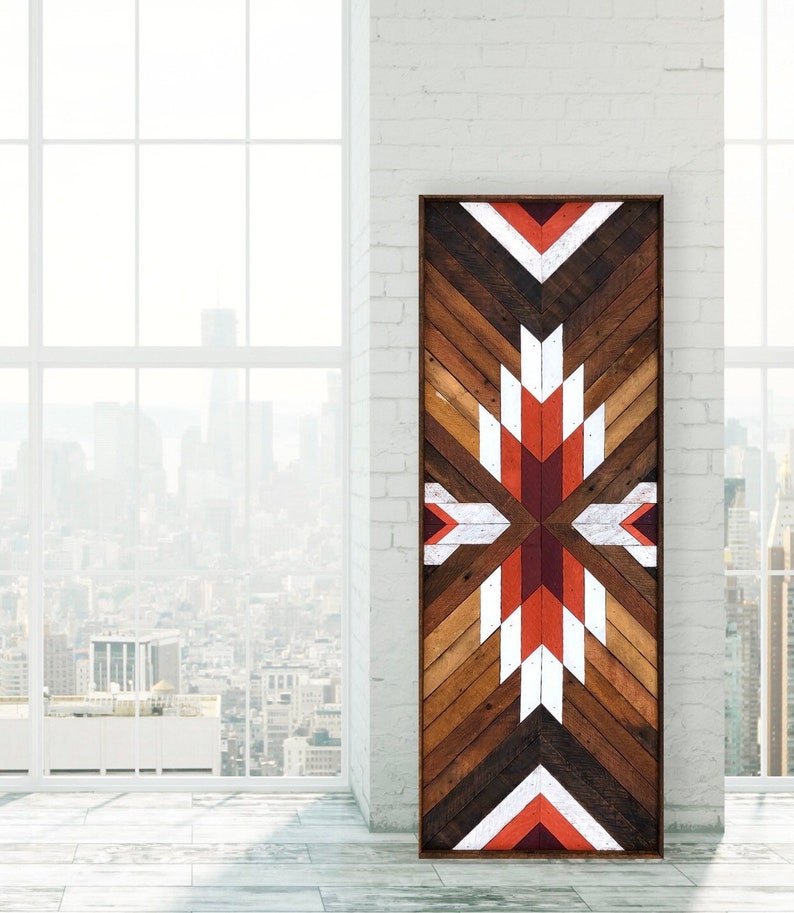 Tribal geometric reclaimed wood wall art Etsy