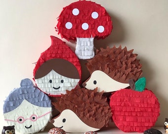 Apple Mushroom Hedgehog Little Red Riding Hood Grandma Mini Pinata, Woodland Party Favors