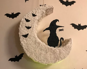 Halloween Moon Pinata: Witch Cat Party Decoration