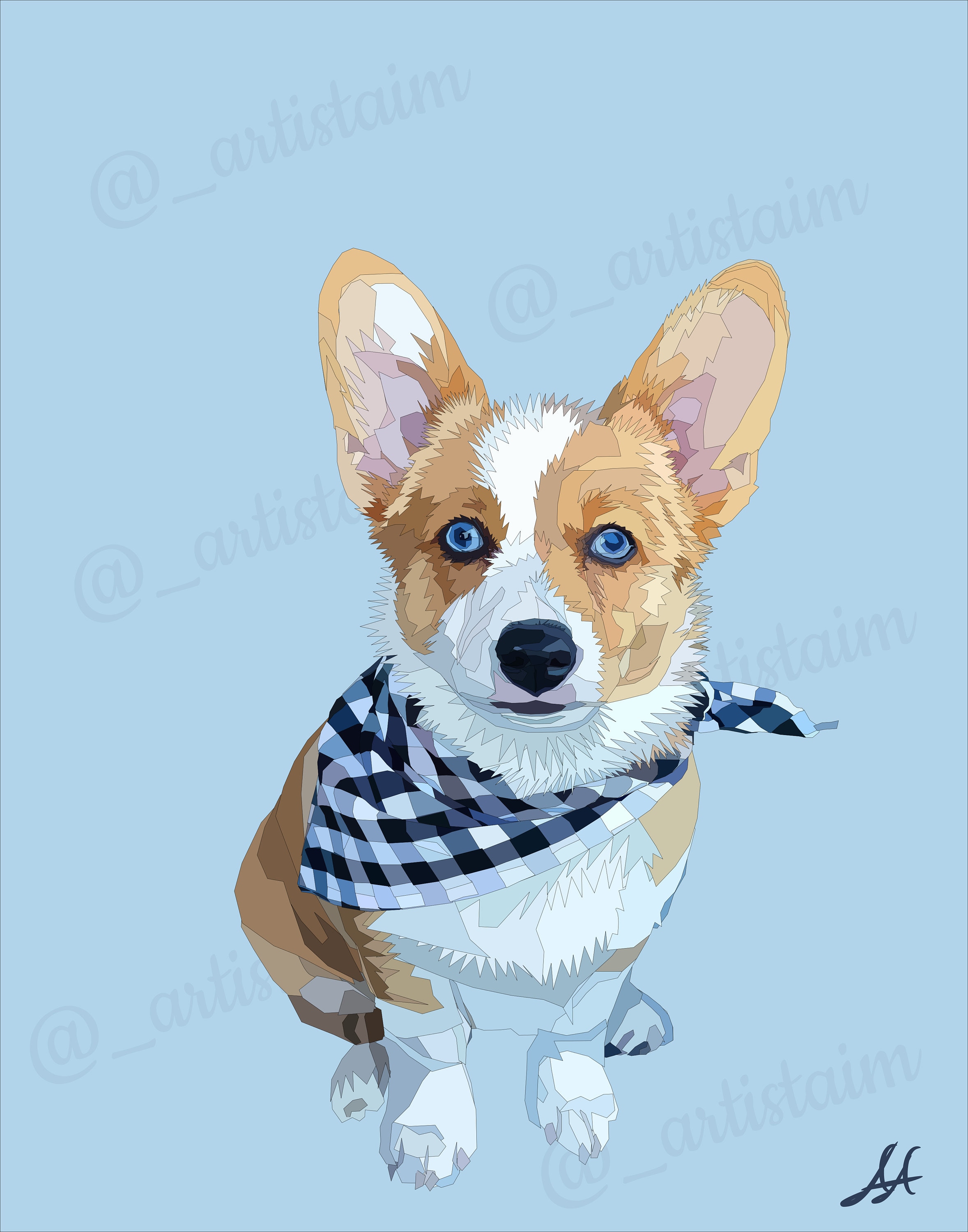 Corgi Portrait Modern Digital Art | Etsy