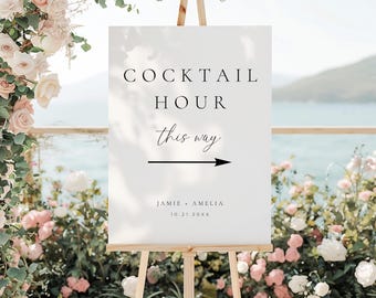 Modern Cocktail Hour Sign Template, Directional Arrow Large Wedding Poster, This Way Sign Printable Instant Download, Minimalist Wedding